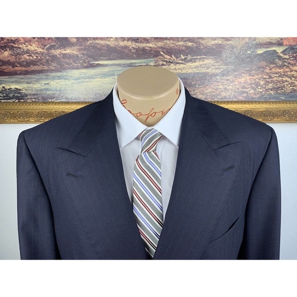 44R Brioni Aurelio Navy Striped Double Breasted Sport Coat - Picture 4 of 15